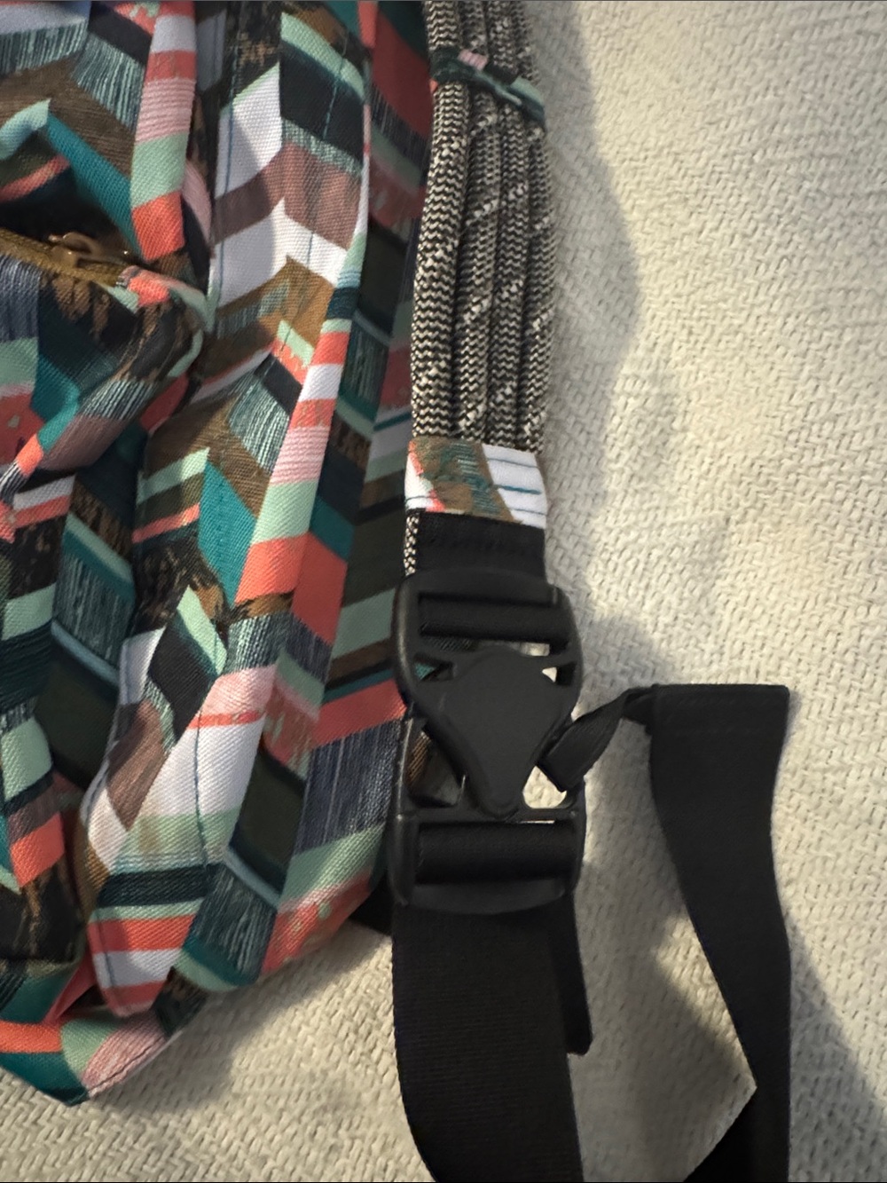 Kavu Teal Multi Chevron Sling Bag with Coral and Brown Accents - Picture 3 of 5